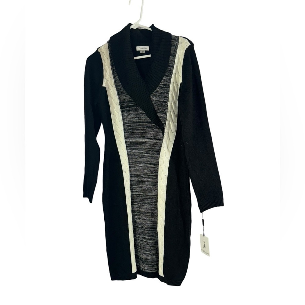 Calvin Klein Black Striped Cowl Neck l Sweater Dress size medium New